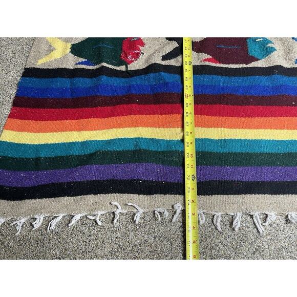 Vintage Native American Blanket 75in X 40in Fish & Colorful Rainbow Throw Rug - Picture 7 of 8